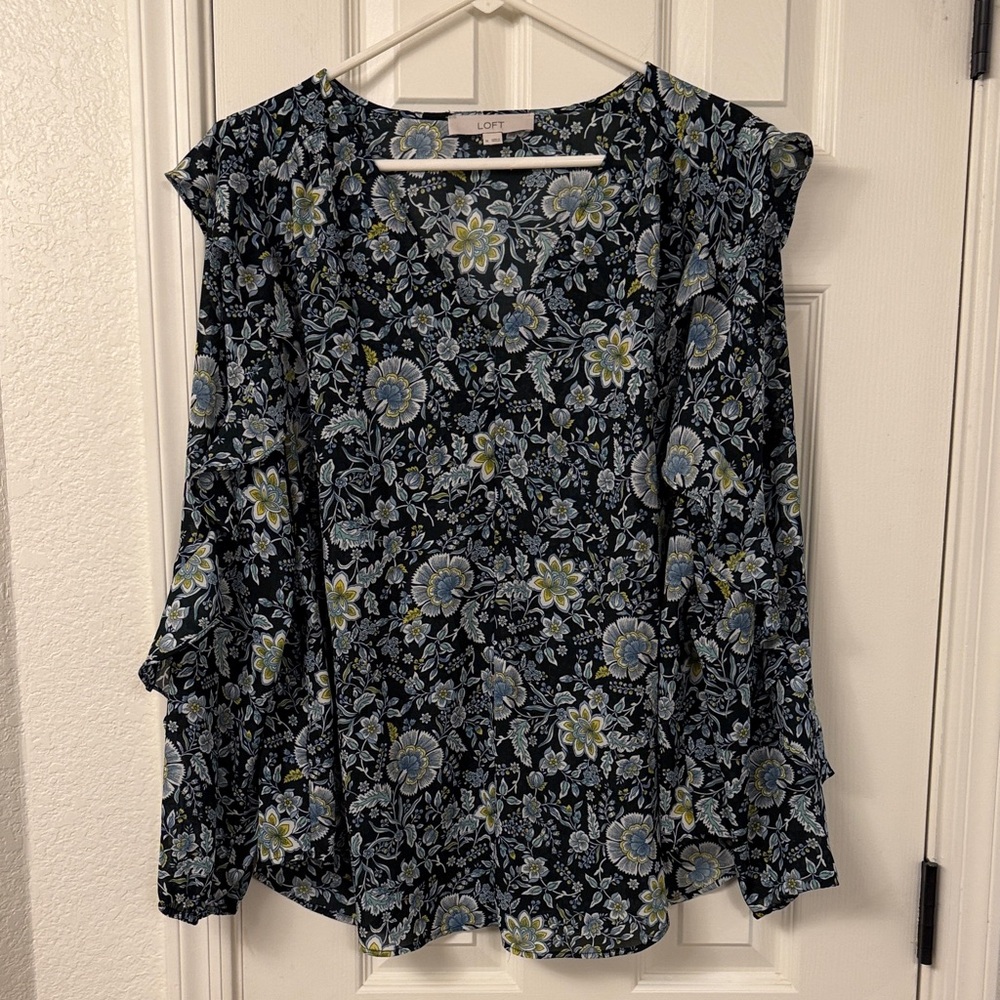 LOFT Navy Floral Blouse